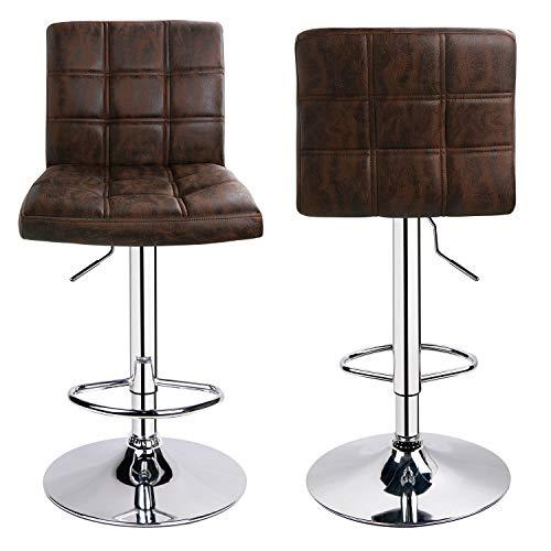 Leopard Outdoor Products Modern Square PU Leather Adjustable Bar Stools with Back, Set of 2, Counter Height Swivel Stool (Retro Brown) - CookCave