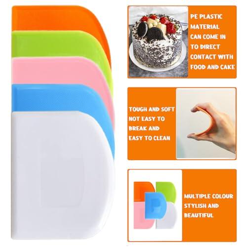 CEWIFO Dough Cutter Bench Scraper for Baking, 5 PCs BPA Free PE Plastic Flexible Bowl Scraper, Food-safe Plastic Dough Scraper for Bread Cake Dough Fondant Icing (White, Green, Orange, Blue, Pink) - CookCave