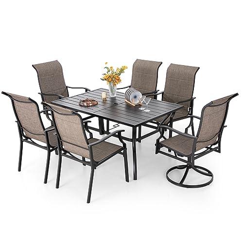 PHI VILLA Patio Dining Set for 6 Clearance, Outdoor Dining Table with Umbrella Hole and 6 Patio Dining Chairs Waterproof & Rustproof Suitable for All Weather - CookCave