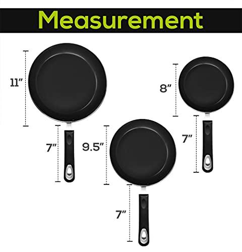 Utopia Kitchen Nonstick Frying Pan Set - 3 Piece Induction Bottom - 8 Inches, 9.5 Inches and 11 Inches (Grey-Black) - CookCave
