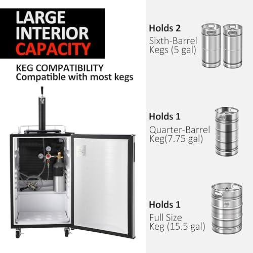 Beer Kegerator, Single Tap Draft Beer Dispenser, Full Size Keg Refrigerator With Shelves, Stainless Steel, Drip Tray & Rail,silver - CookCave