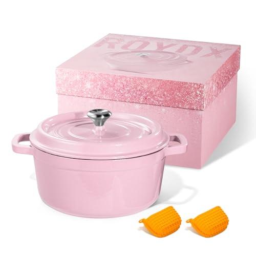 Dutch Oven Pot with Lid, Enameled Cast Iron Coated Dutch Oven 6QT Deep Round Oven, Non-Stick Pan with Dual Handle for Braising Broiling Bread Baking Frying, for Open Fire Stovetop Camping Pink - CookCave