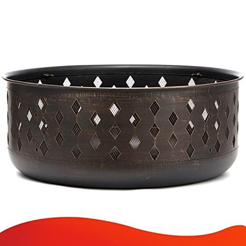 SINGLYFIRE 36 Inch Fire Pits for Outside Large Outdoor Wood Burning Crossweave firepit Heavy Duty Steel Bronze Bonfire Pit for Patio Backyard Garden with BBQ Grate,Spark Screen,Log Grate,Poker - CookCave