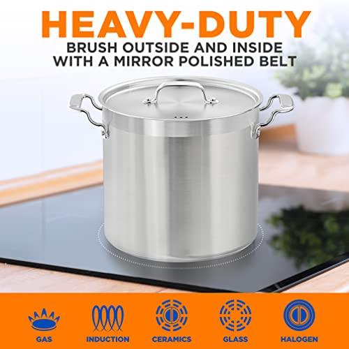 NutriChef Stainless Steel Cookware Stockpot - 20 Quart, Heavy Duty Induction Pot, Soup Pot With Stainless Steel, Lid, Induction, Ceramic, Glass and Halogen Cooktops Compatible - NCSPT20Q White - CookCave