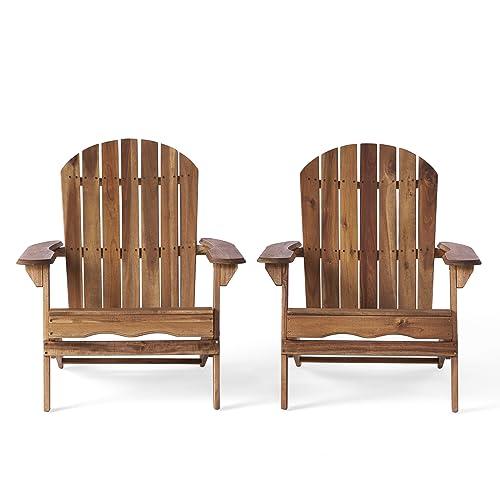 Christopher Knight Home Hanlee Folding Wood Adirondack Chairs, 2-Pcs Set, Natural Stained - CookCave