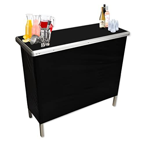 Black Folding Portable Party Bar with Black Skirt, Storage Shelf, and Carrying Bag - Single Set - CookCave