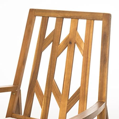 Christopher Knight Home Nuna Outdoor Wood Rocking Chair with Cushion, Teak Finish Dimensions: 37.75”D x 26.50”W x 41.25”H - CookCave