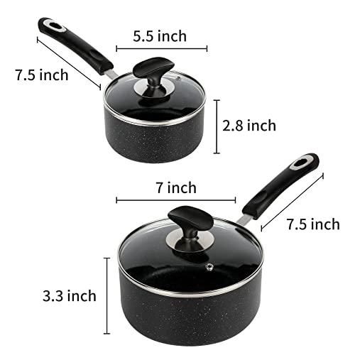 RATWIA Nonstick Saucepan Set - 1 Quart and 2 Quart,Ultra Non Stick Sauce Pan Small Pot with Glass Lid,Great for Home Kitchen Restaurant,Black - CookCave