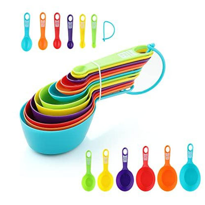 12PCS Measuring Cups, Little Cook Colorful Measuring Cups and Spoons Set, Stackable Measuring Spoons, Nesting Plastic Measuring Cup, kitchen Measuring Set for Baking & Cooking (6+6, Multi Colors) - CookCave