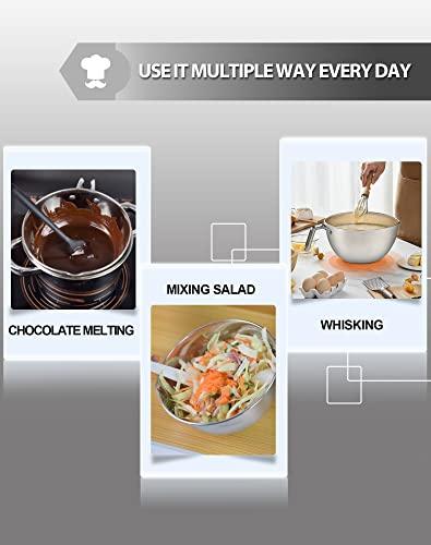 Marsheepy Double Boiler Pot Set,1250ML/1.1QT Mixing Bowl for Chocolate Melting, 2200ML/ 2QT 304 Stainless Steel Pot With Silicone Spatula for Melting Chocolate, Candy, Candle, Soap, Wax - CookCave