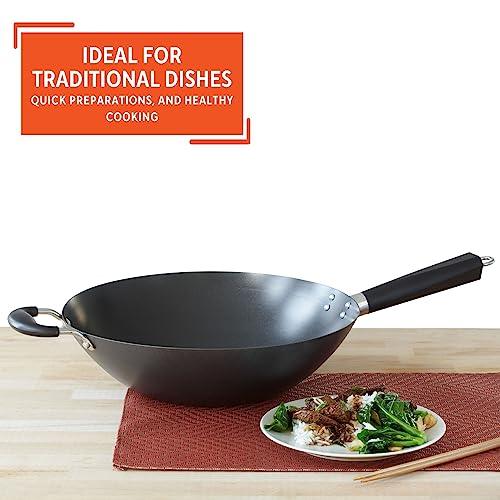 IMUSA USA 14" Traditional Nonstick Coated Wok with Triangle Helper Handle - CookCave