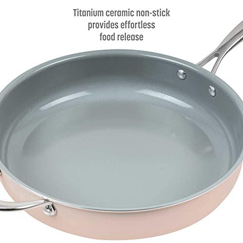 Goodful Ceramic Nonstick 4 Quart Deep Saute Pan with Lid, Dishwasher Safe Pots and Pans, Comfort Grip Stainless Steel Handle, Skillet Frying Pan, Made without PFOA, Blush - CookCave