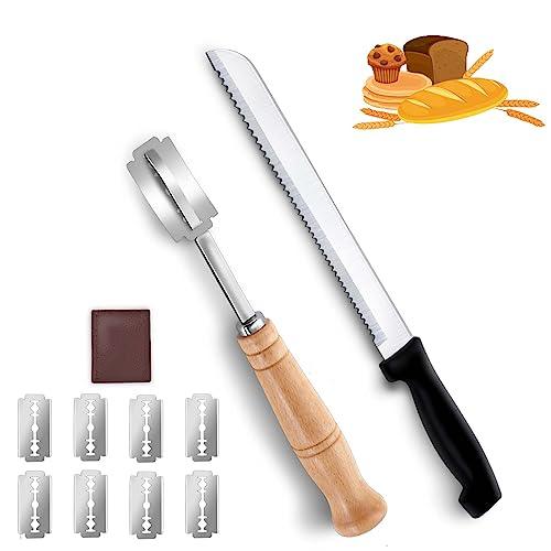 hunnycook Bread Knife And Bread Lame Slashing Tool 8-Inch Serrate Bread Knife And Dough Scoring Knife with 8 Razor Blades - Bread Knife for Homemade Bread -Sourdough Bread Baking Supplies - CookCave