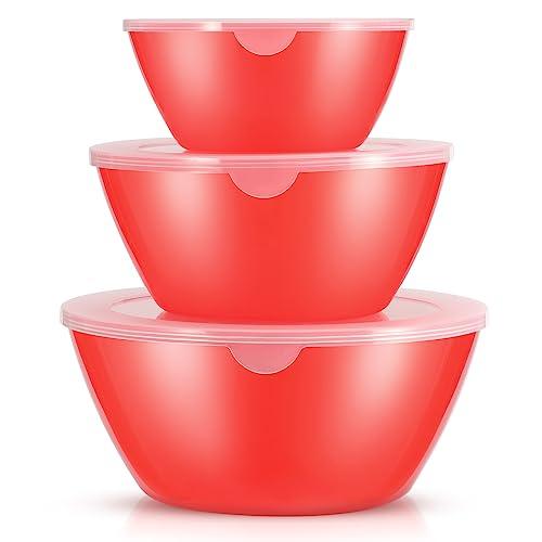 Wehome Mixing Bowls with Lids Set，Plastic Mixing Bowls for Kitchen Preparing，Serving and Storing，Set of 3-Includes 3 Bowls and 3 Lids，BPA-FREE Neat Nesting Bowls with Sealing Lids (Red) - CookCave
