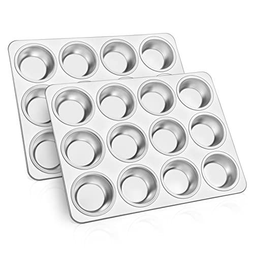 TeamFar 12-Cup Muffin Pan, Stainless Steel Cupcake Pans Muffin Tin Set for Oven Baking Mini Brownies Quiches Tarts, Non Toxic & Regular Size, Dishwasher Safe – Set of 2 - CookCave