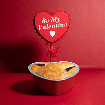 Aluminum Foil Cake Pan Heart Shaped Cupcake Cup with Lids 100 ml/ 3.4 Ounces Disposable Mini Cupcake Cup Flan Baking Cups for Valentine Mother's Day Wedding Xmas Birthday (Red,20 Sets) - CookCave