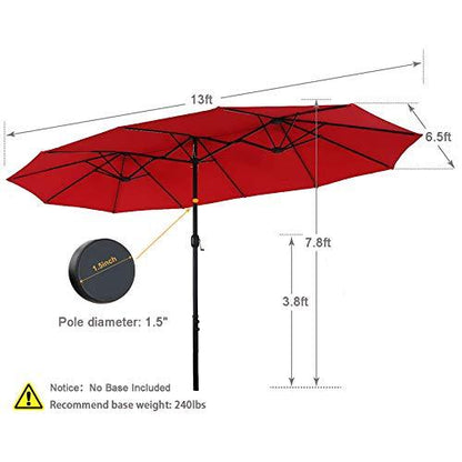 PHI VILLA 13 ft Outdoor Patio Umbrella, Large Rectangular Double-sided Market Table Twin Umbrellas with Crank Handle for Deck Pool, Orange Red - CookCave