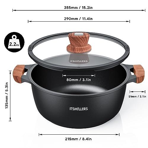 ITSMILLERS Nonstick Stock Pot,6.5 Qt Elegant Aluminum Ceramic Casserole with Pour Spout Lid, Induction Bottom - CookCave