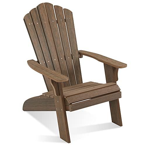 ACUEL Adirondack Chair Outdoor, Oversized Patio Chair Poly Lumber, Weather Resistant & Heavy Duty, Fire Pits Chair for Porch, Poolside, Lawn, Backyard and Garden, 350lbs Capacity (Light Brown) - CookCave