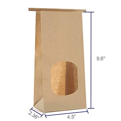 BagDream Bakery Bags with Window Kraft Paper Bags 50Pcs 4.5x2.36x9.6 Inches Tin Tie Tab Lock Bags Brown Window Bags Cookie Bags, Coffee Bags - CookCave