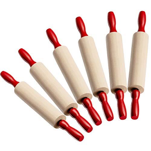 7.5 Inch Kids Wooden Rolling Pins - (Pack of 6) Mini Rolling Pin Set for Crafts, Baking, Cooking, Dough, Art - Wood Rolling Pin with Handles for Kitchen or Children's Imaginative Play - CookCave