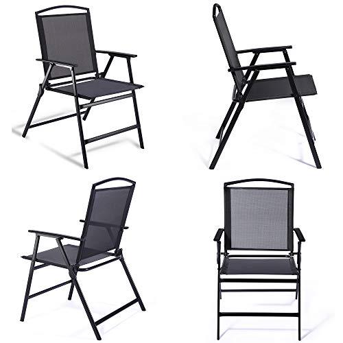 Bylring Patio Folding Sling Dining Chairs Portable Outdoor Indoor Backrest Household Seats for Outside Lawn Garden Balcony Pool Yard with Armrest Set of 4(Black) - CookCave