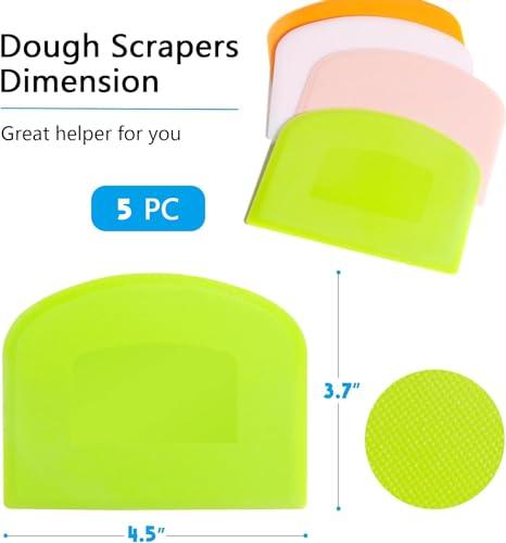 CEWIFO Dough Cutter Bench Scraper for Baking, 5 PCs BPA Free PE Plastic Flexible Bowl Scraper, Food-safe Plastic Dough Scraper for Bread Cake Dough Fondant Icing (White, Green, Orange, Blue, Pink) - CookCave