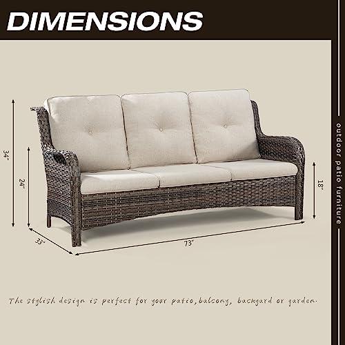 Joyside Outdoor Patio Couch Wicker Sofa - 3 Seater Rattan Sofa for Outside Patio Garden with Deep Seating and Olefin Cushions(Mixed Grey/Beige) - CookCave