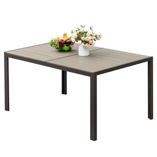 Rankok 35" x 59" Outdoor Dining Table for 6 Rectangular Patio Table with Rust Proof Metal Frame Large Outside Table for Courtyard, Garden, Balcony, Poolside, Lawn - CookCave