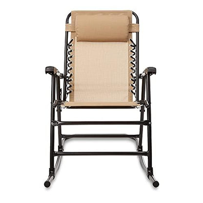 Amazon Basics Outdoor Textilene Zero Gravity Folding Lounge Rocker with Pillow,Alloy Steel, Beige - CookCave