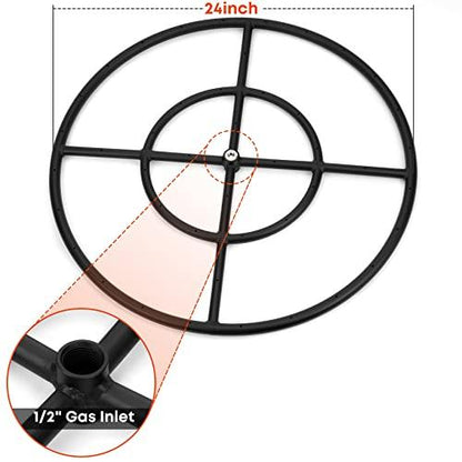 Stanbroil LP Propane Gas Fire Pit Burner Ring Installation Kit, Black Steel, 24-inch - CookCave