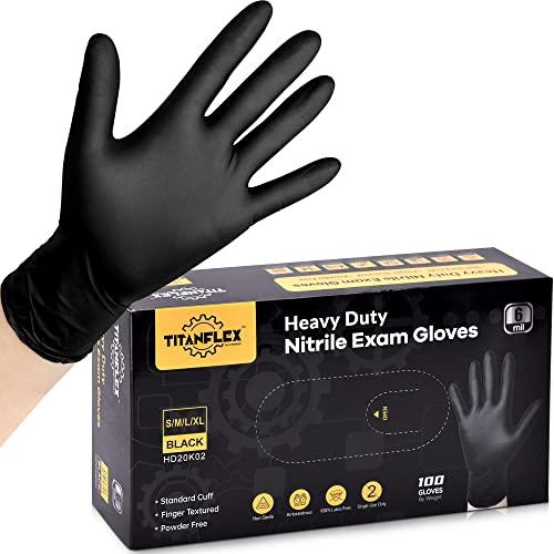 TitanFlex Disposable Nitrile Exam Gloves, 6-mil, Black, Large 100-ct Box, Heavy Duty Disposable Gloves, Cooking Gloves, Mechanic Gloves, Latex Free Gloves, Food Safe Rubber Gloves for Food Prep - CookCave
