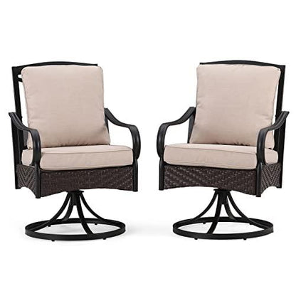 Sophia & William Patio Swivel Chairs Set of 2, Large & Padded Outdoor Dining Chairs with Heavy Duty Metal Frame Support 350LBS,Gentle Rocker Chair for Garden Porch Lawn, Beige - CookCave