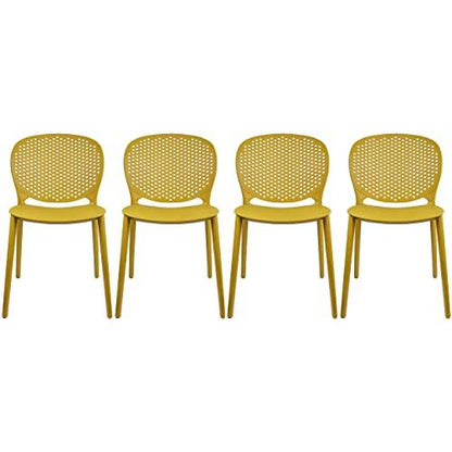 2xhome Set of 4 Modern Pool Patio Chairs, Plastic Armless Dining Side Chairs for Indoor or Outdoor Use, Yellow - CookCave