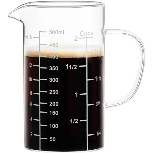 PARACITY 2 Cup Glass Measuring Cup, Liquid Measuring Cups with three Scale and V-Shaped Mouth, Glass Coffee Cups with Handle, Glass Beaker for Kitchen or Restaurant 500 ML - CookCave