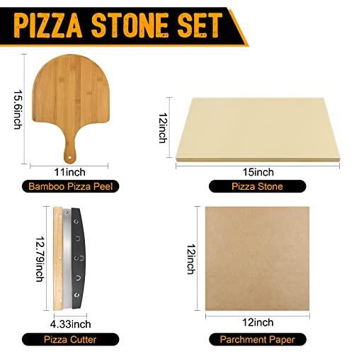 GEEBOBO 4 PCS Pizza Stone Set, Large Pizza Stone for Oven, Rectangle Baking Stone Set, Durable Safe Thermal Cooking Stone (15x12 Inch) - CookCave