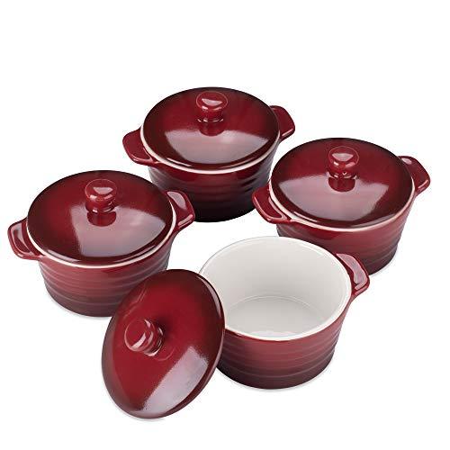 LOVECASA 8 OZ Mini Casserole Dish with Lid, Mini Cocotte with Handles Ceramic Ramekins for Baking,Cute Individual Soup Pot,Ramekins with lids oven safe for Baking, Souffle Dish,Creme Brulee,Set of 4 - CookCave