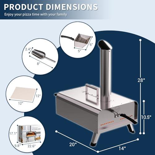 UDPATIO Outdoor Pizza Oven, 12" Wood Fired Pizza Ovens, Portable Pellet Pizza Stove for Outside, Portable Stainless Steel Pizza Maker for Backyard and Camping - CookCave