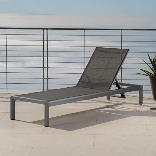 Christopher Knight Home Cape Coral Outdoor Aluminum Chaise Lounge with Mesh Seat, Grey / Dark Grey - CookCave
