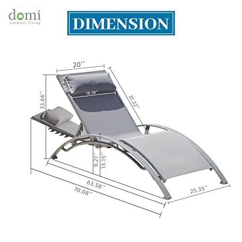 Domi Lounge Chair Set of 2, Aluminum Lounge Chairs for Outside with 5 Adjustable Positions, Chaise Lounge Outdoor for Pool, Garden, Beach, Camping, Backyard (Gray) - CookCave