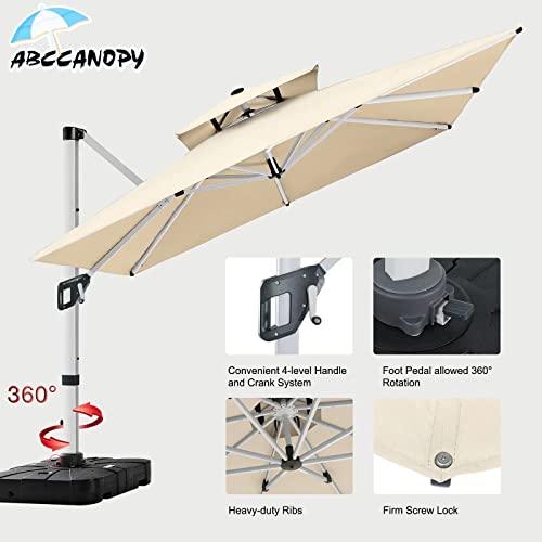 ABCCANOPY 9FT Cantilever Patio Umbrella Double Top Square Umbrella Outdoor Offset Umbrella with 360° Rotation,Beige - CookCave