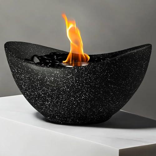 Solacea Table Top Fire Pit Bowl, Portable Fire Bowl Fireplace for Roasting Smores, Concrete Personal Fireplace for Patio, Balcony, Indoor & Outdoor Use (Black) - CookCave