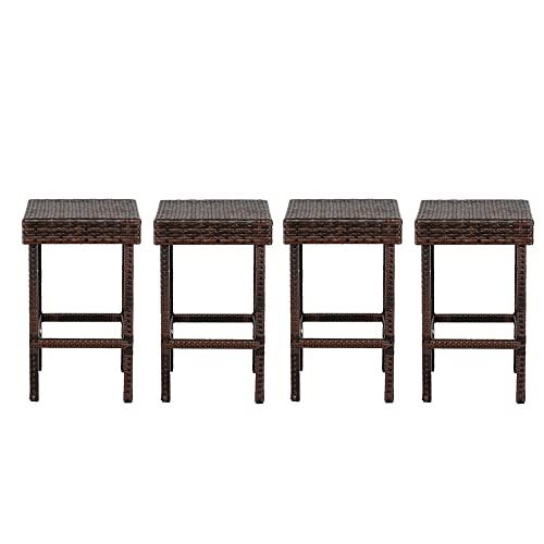 24 inch Counter Height Rattan Wicker Bar Stools Set of 4, Bistro Pub Backless Barstools, Kitchen Dining Room Chairs, Indoor Outdoor Furniture (Brown) - CookCave