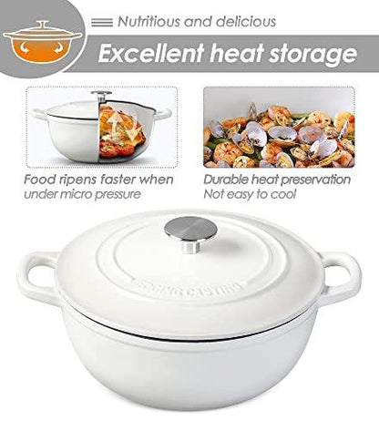 EDGING CASTING Enameled Cast Iron Dutch Oven Pot with Lid for Bread Barking, Enameled Bread Ovens, Suitable For Variety Stovetops, 5 Quart, White - CookCave