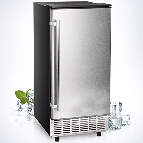 R.W.FLAME Under Counter Ice Maker, 80Lbs Daily Built-in Ice Maker Machine, Reversible Door, Auto Clean, 24H Timer, Commercial Ice Maker for Home & Coffee Shop, Silver - CookCave