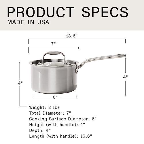 Made In Cookware - 2 Quart Stainless Steel Saucepan with Lid - 5 Ply Stainless Clad Sauce Pan - Professional Cookware - Made in Italy - Induction Compatible - CookCave