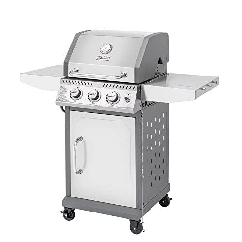 Royal Gourmet GG3001S Stainless Steel 3-Burner Propane Gas Grill, 25,500 BTU Cabinet Style BBQ Gas Grill with Side Tables, Outdoor Cooking Patio Garden Barbecue, Silver - CookCave