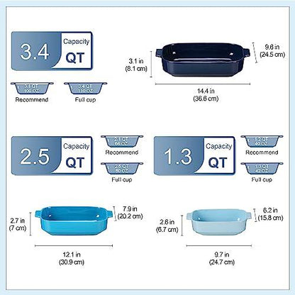 LOVECASA Casserole Dishes for Oven, Ceramic Baking Dishes Set of 3, Rectangular Lasagna Pans Deep with Handles, Oven to Table Baking Pans for Cake, Dessert, Party and Daily Use, Blue Series(9.7"/12.1"/14.4") - CookCave