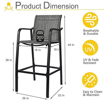 Sundale Outdoor Metal Bar Stools Set of 2, Patio Counter Height Barstools with Back Armrest, Modern Quick Dry Fabric Wrought Iron High Seating Chairs-Steel Gray - CookCave