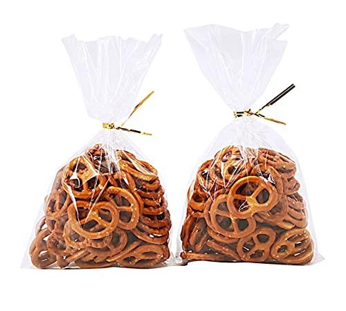 Wowfit 100 CT 6” x 10” Clear Flat Cellophane Treat Bags with 6” Gold Twist Ties, Cello Packaging for Gift Wrapping, Decorations, and Food Storage - CookCave